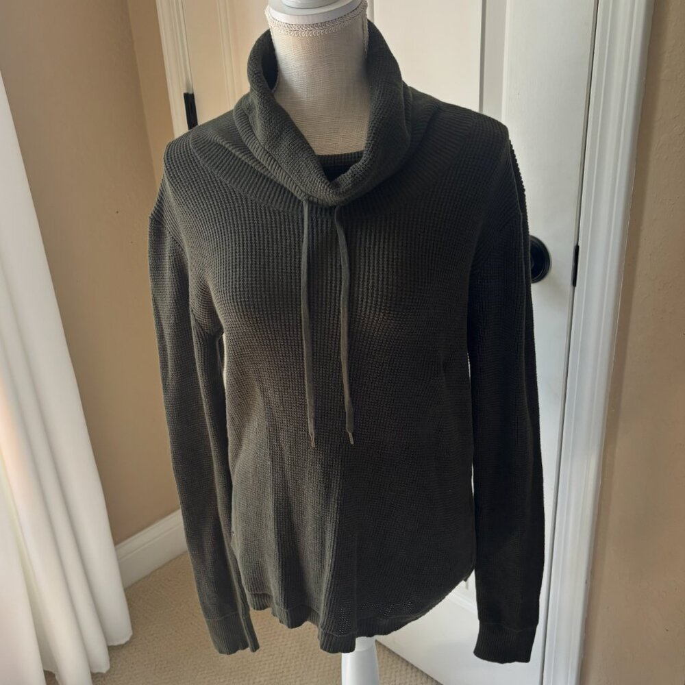 Ralph Lauren - Thermal Knit Cowl Neck Army Green Sweater - 100% Cotton (Size: M)